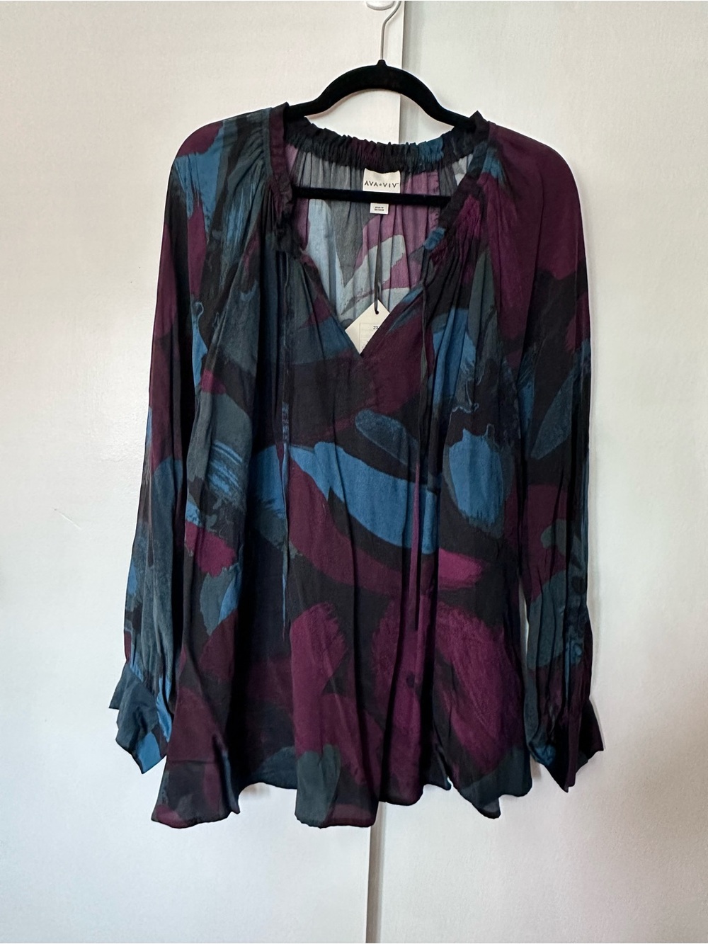 Ava & Viv Plum Multi-Color Peasant Blouse size 2x, new NWT